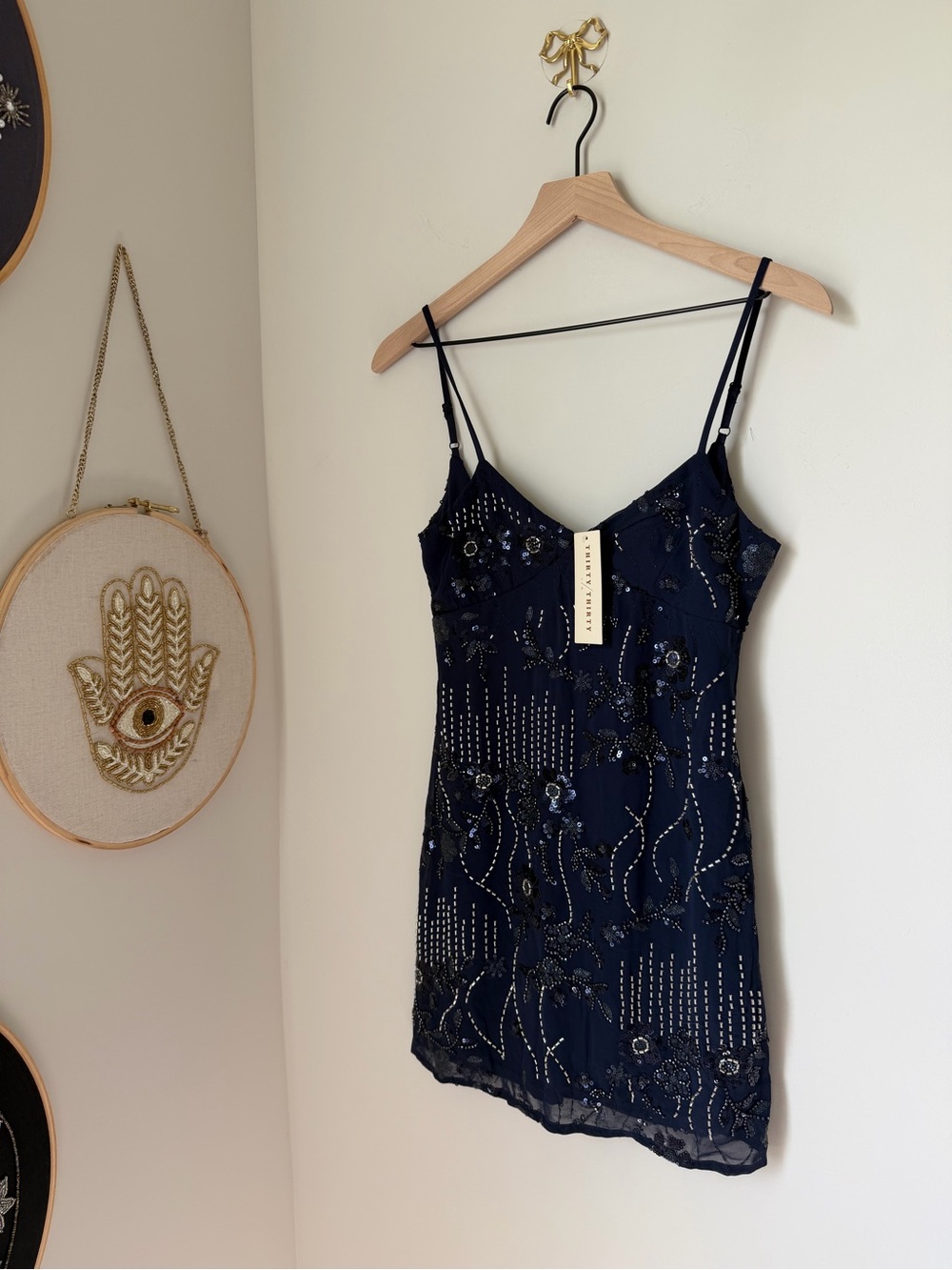 Beaded Navy blue Mini slip Dress